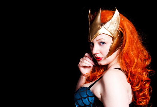 Redhead Cosplay Girl with Headpiece