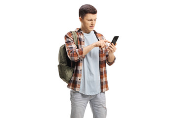 Male student using a mobile phone