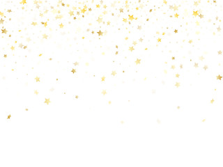 Flying gold star sparkle vector with white background.