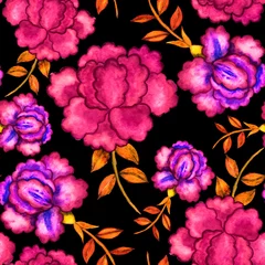 Tuinposter Vintage watercolor seamless pattern with flowers for decoration design. Bright spring or summer fashion print. Vintage wedding decor. Textile design.  © Natallia Novik