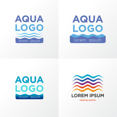 Blue vector aqua logo with water wave Design for pool, aqua park or other. Vector icons
