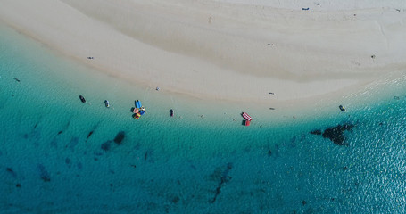 Aerial shot of maehama beach, miyako island, okinawa, Japan