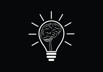 Brain in a Lightbulb Concept Representing Creative Ideas and Innovation on Black Background