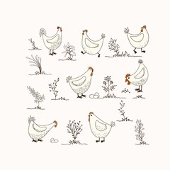 Cute pattern with cartoon chicken - 337431757