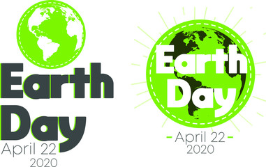 Earth day logo design. "Earth Day, 22 April 2020". World map vector illustration.