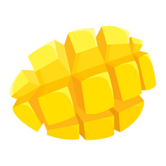 Fresh bright exotic cut slice mango isolated on white background. Summer fruits for healthy lifestyle. Organic fruit. Cartoon style. Vector illustration for any design.