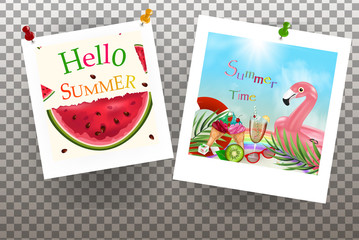 Holiday memories with photo frame, vector. Vector Summer Holiday Flyer.