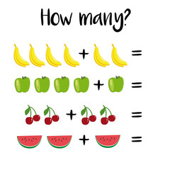 How many objects.Preschool Counting Activities. Printable worksheet. Educational game for children, toddlers and kids pre school age. Mathematics task. Learning mathematics, numbers.Tasks for addition