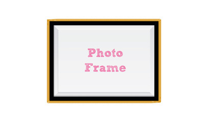 Blank Photo frame. Realistic horizontal Photo frame isolated on white background. Realistic picture frame Vector illustration. Vintage Photo Frame with a black and golden border.  Image empty mockup. 