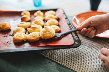 Cheesecakes from puff pastry, close-up baked goods