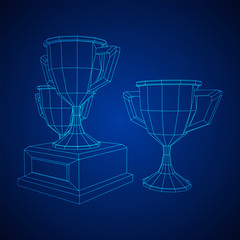Winner trophy cup. Award concept. Wireframe low poly mesh vector illustration