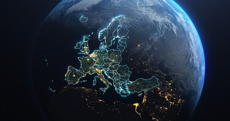 Obraz na płótnie Canvas Planet Earth from Space EU Europe Countries highlighted, elements of this image courtesy of NASA