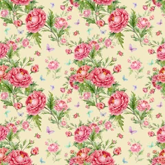 Kissenbezug  Seamless watercolor pattern with roses and butterflies © Irina Chekmareva