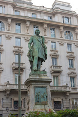 Fototapeta na wymiar Italy, Milan, 13 February 2020, view of a statue in the Duomo square
