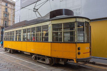 Fototapeta na wymiar Italy, Milan, 13 February 2020, view of a tram