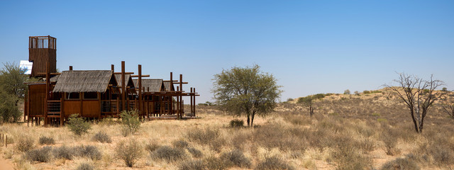 Fototapeta na wymiar Detail of lodge in kgalagadi Transfrontier Park with the desert all around, South Africa.