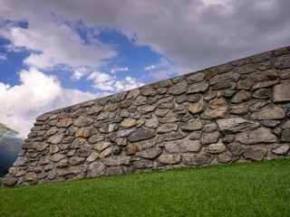 Avalanche protection wall in Galtuer, Paznaun valley, Tyrol, Austria. These giant walls were...