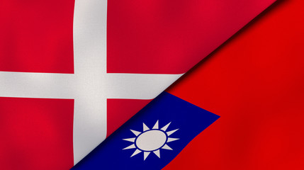 The flags of Denmark and Taiwan. News, reportage, business background. 3d illustration