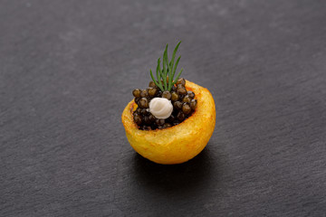 Fish and meat canap&eacute;s for visiting catering, for holidays and ceremonies, for restaurant, menu