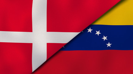 Fototapeta premium The flags of Denmark and Venezuela. News, reportage, business background. 3d illustration