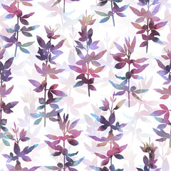 Seamless botanical pattern. Hand painted ornament for creative design of posters, cards, banners, invitations, cloths, prints and wallpapers. Beautiful watercolour plants.