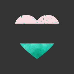 Watercolor emerald with pink heart on grey background. Heart shape illustration can be used in greeting cards, posters, flyers, banners, logo, further design etc.
