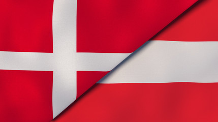 Obraz premium The flags of Denmark and Austria. News, reportage, business background. 3d illustration