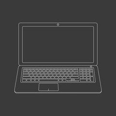 Laptop. Flat vector illustration icon. Stylish computer outline symbol isolated on a grey background. The screen can be used as a place for text and art. Monitor as a frame. For web design, banners.