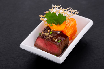 Fish and meat canapés for visiting catering, for holidays and ceremonies, for restaurant, menu