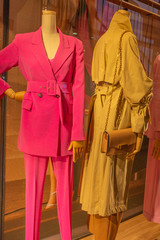 Italy, Milan, February 13, 2020, fashion shop window with mannequins