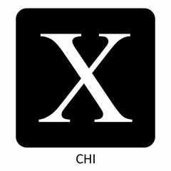 Chi uppercase greek sign on dark background with label