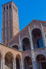 Fototapeta na wymiar Italy, Milan, February 13, 2020, view and details of the cathedral of Santo Ambrogio, one of the oldest churches in Milan