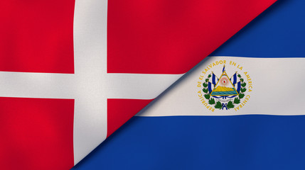 The flags of Denmark and El Salvador. News, reportage, business background. 3d illustration