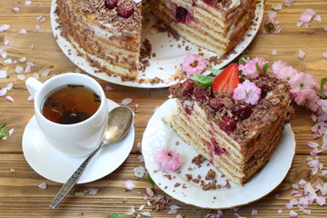 chocolate cake with coffee
