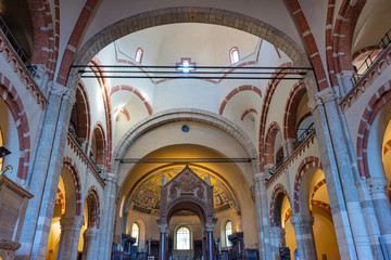 Fototapeta na wymiar Italy, Milan, February 13, 2020, view and details of the cathedral of Santo Ambrogio, one of the oldest churches in Milan. Interior