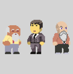 Set of pixel men characters in art style