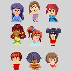 Set of pixel characters in art style