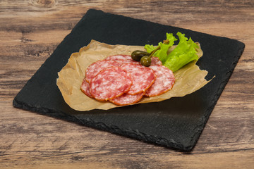 Spanish Salchichon sausage with salad