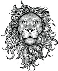 Vector Black and White Lion Head Illustration