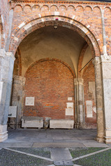 Italy, Milan, February 13, 2020, view and details of the cathedral of Santo Ambrogio, one of the oldest churches in Milan