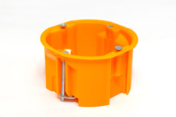 Orange junction a box for wires isolated on white background used in electricity