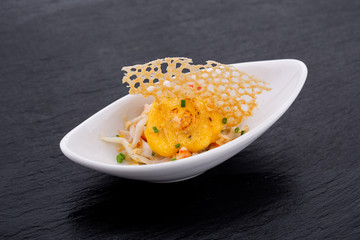 Fish and meat canapés for visiting catering, for holidays and ceremonies, for restaurant, menu
