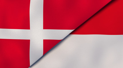 Fototapeta premium The flags of Denmark and Monaco. News, reportage, business background. 3d illustration