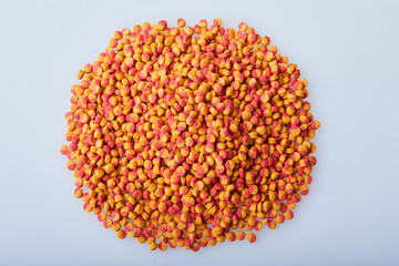 Pelleted compound feed for fish. Top view