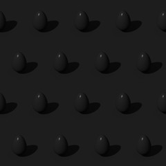 Many black eggs on the black background. Seamless pattern. For easter 3d illustration