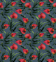 Seamless pattern with exotic leaves