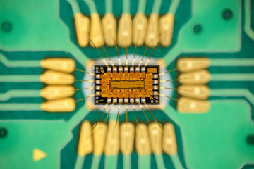 Extreme close up of silicon micro chip