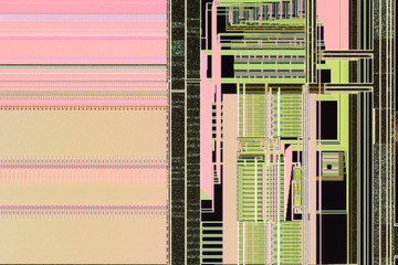 Extreme close up of silicon microprocessor chip