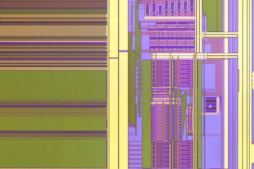 Extreme close up of silicon microprocessor chip