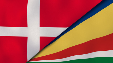 Obraz premium The flags of Denmark and Seychelles. News, reportage, business background. 3d illustration
